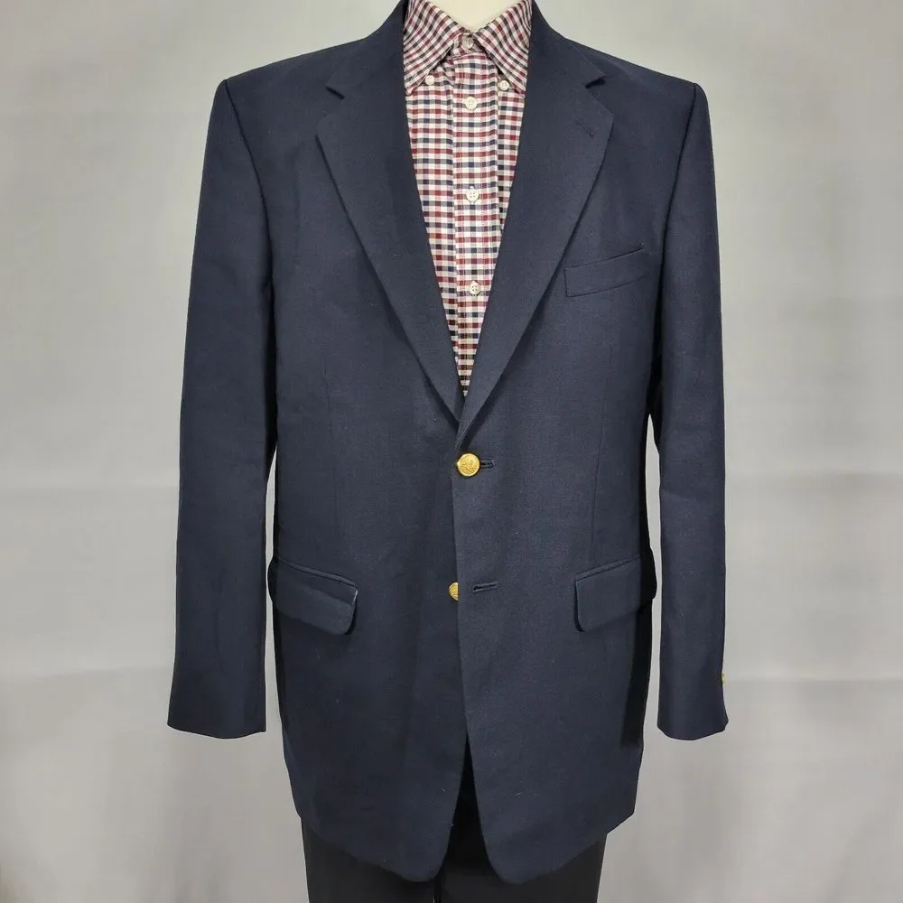 Stafford Men's Sport Coat‎ Blazer Two Button Navy Blue Polyester Wool Size 44L